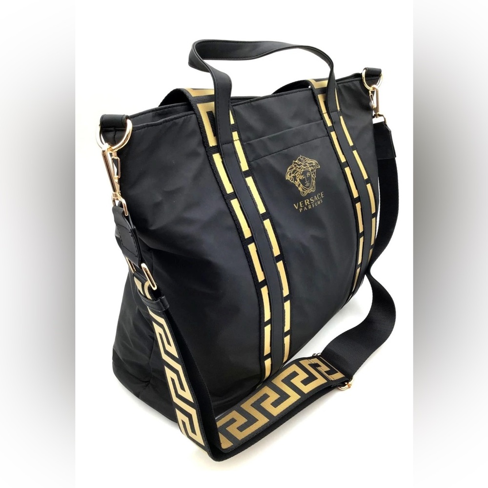 Versace Parfums Black and Gold Duffel Bag